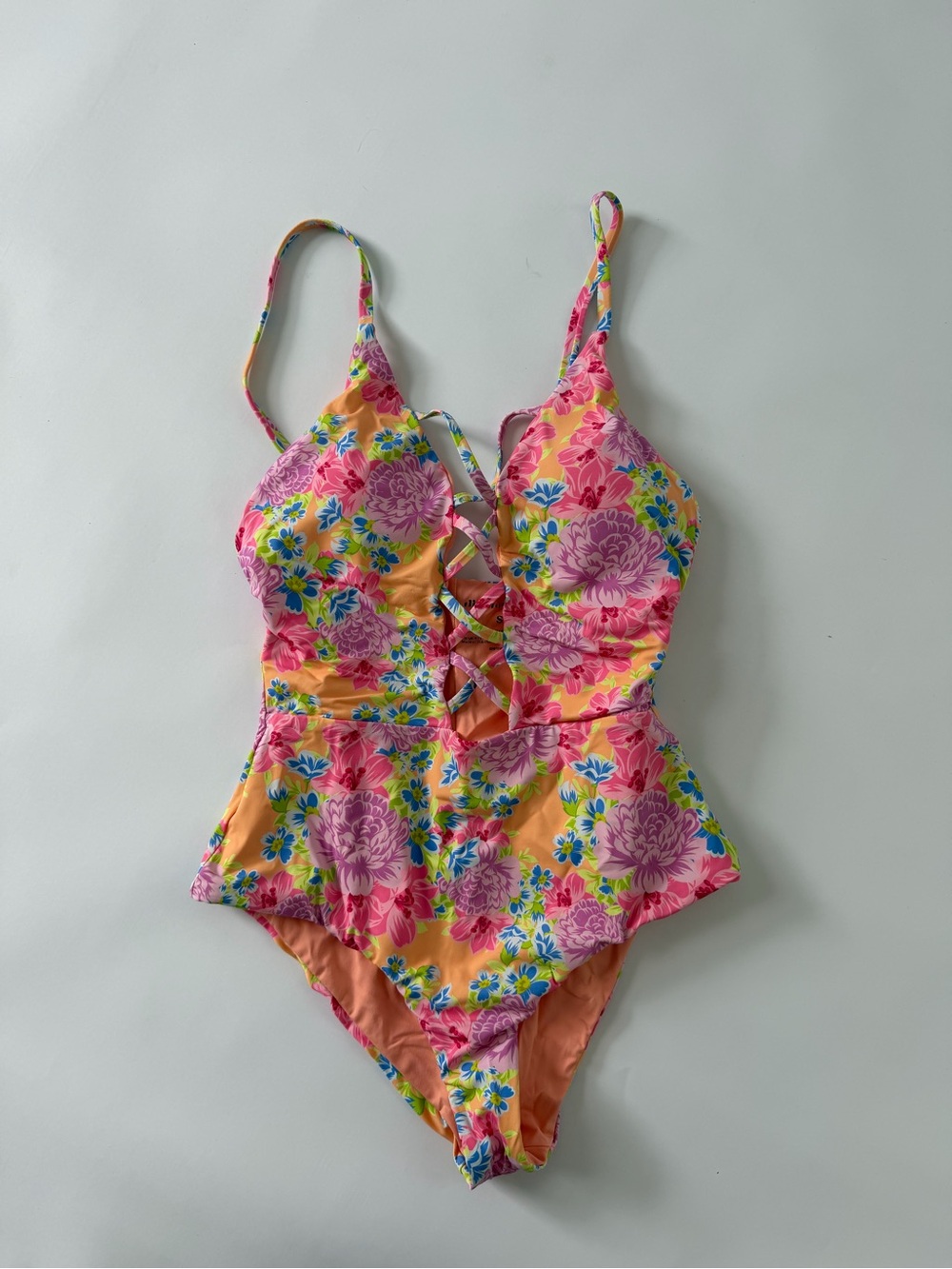 Dippin' Daisy's Pink & Orange Floral Crisscross One-Piece Swimsuit